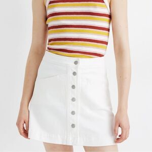 Madewell Stretch Denim A-Line Mini Skirt in Tile White: Button-Front Edition 14